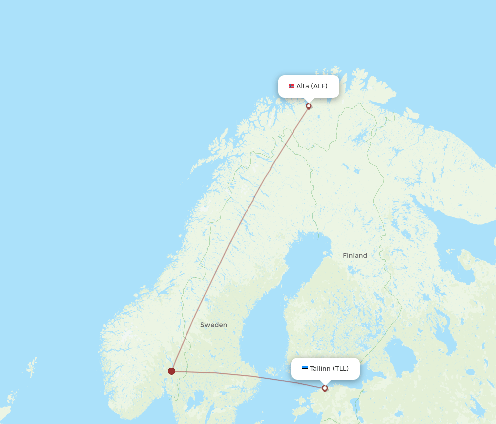 Tallinn - Alta route map and flight paths