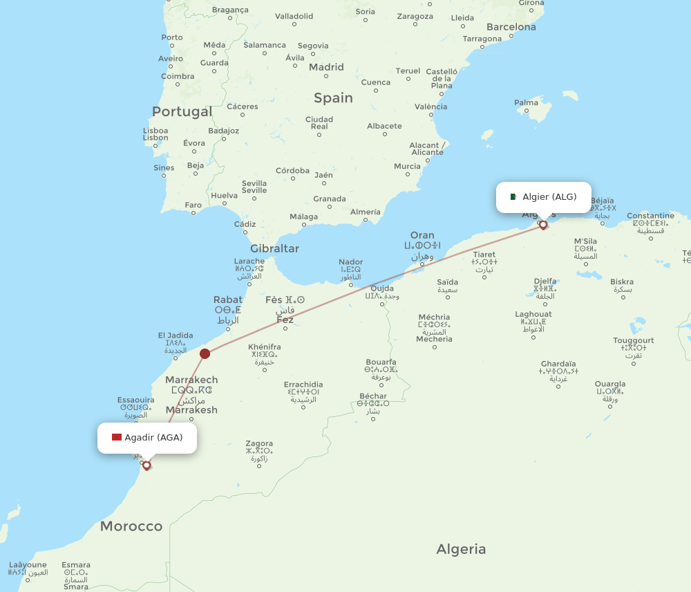 ALG-AGA flight routes