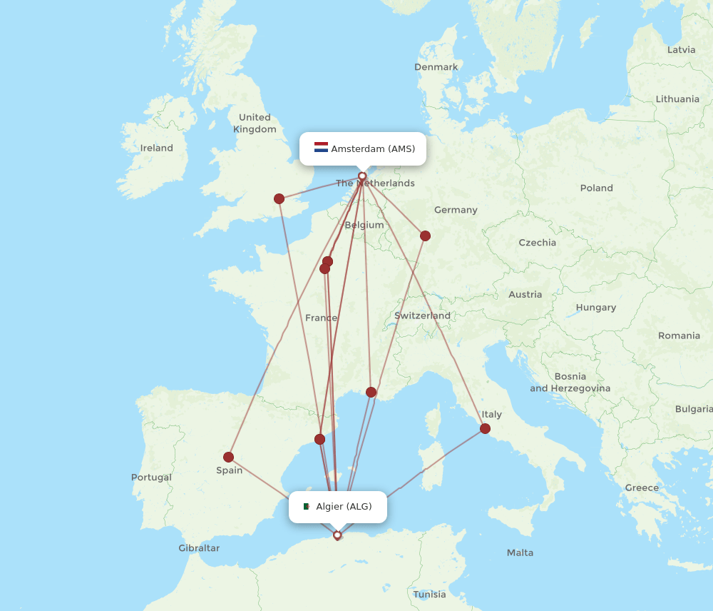 ALG-AMS flight routes