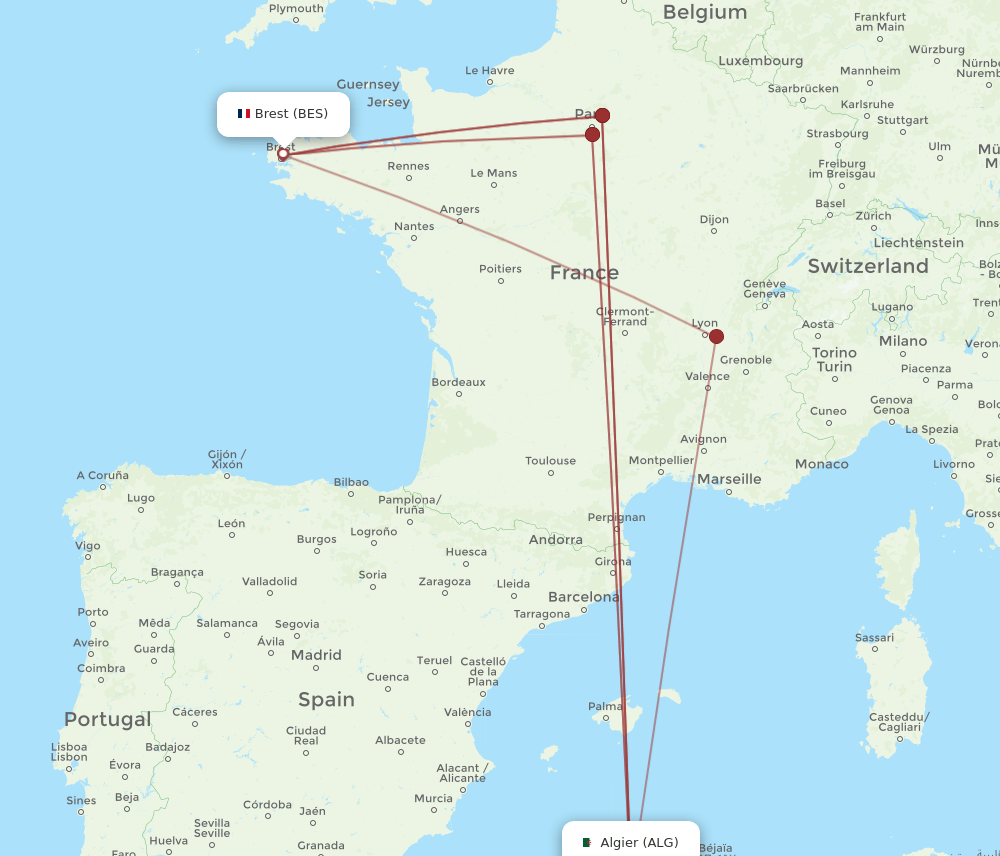 ALG-BES flight routes