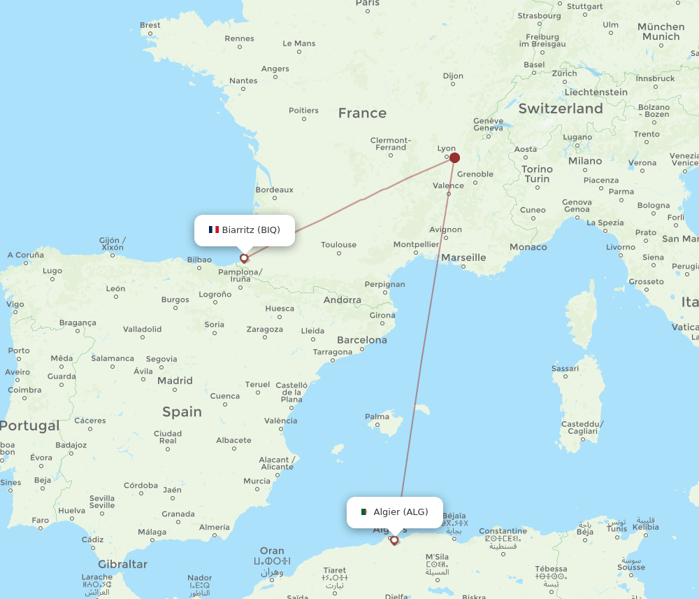 ALG-BIQ flight routes