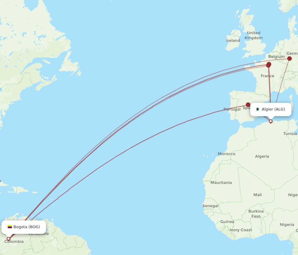 ALG-BOG flight routes