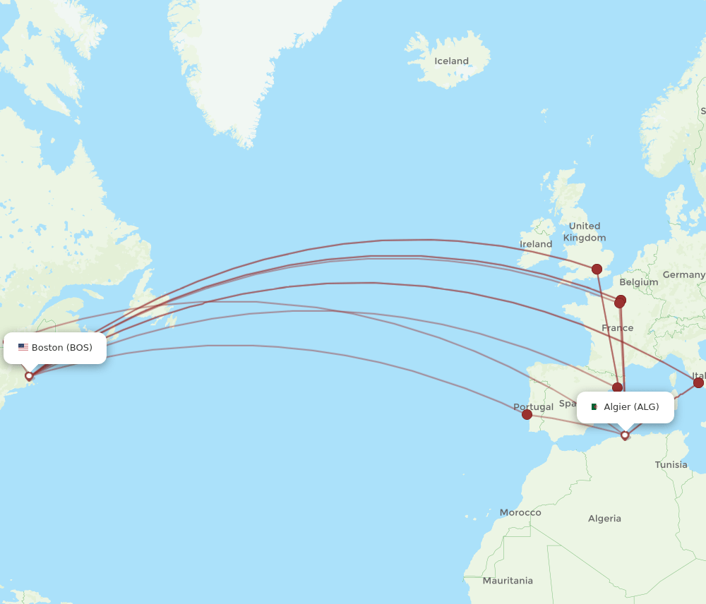 ALG to BOS flights and routes map