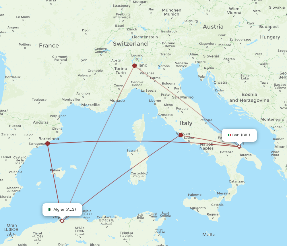 ALG-BRI flight routes