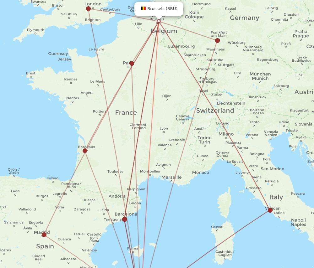 ALG to BRU flights and routes map