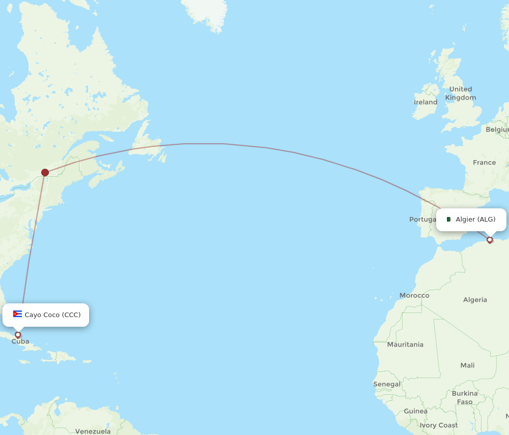ALG to CCC flights and routes map