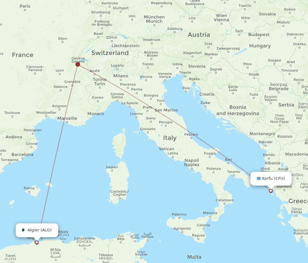 CFU to ALG flights and routes map