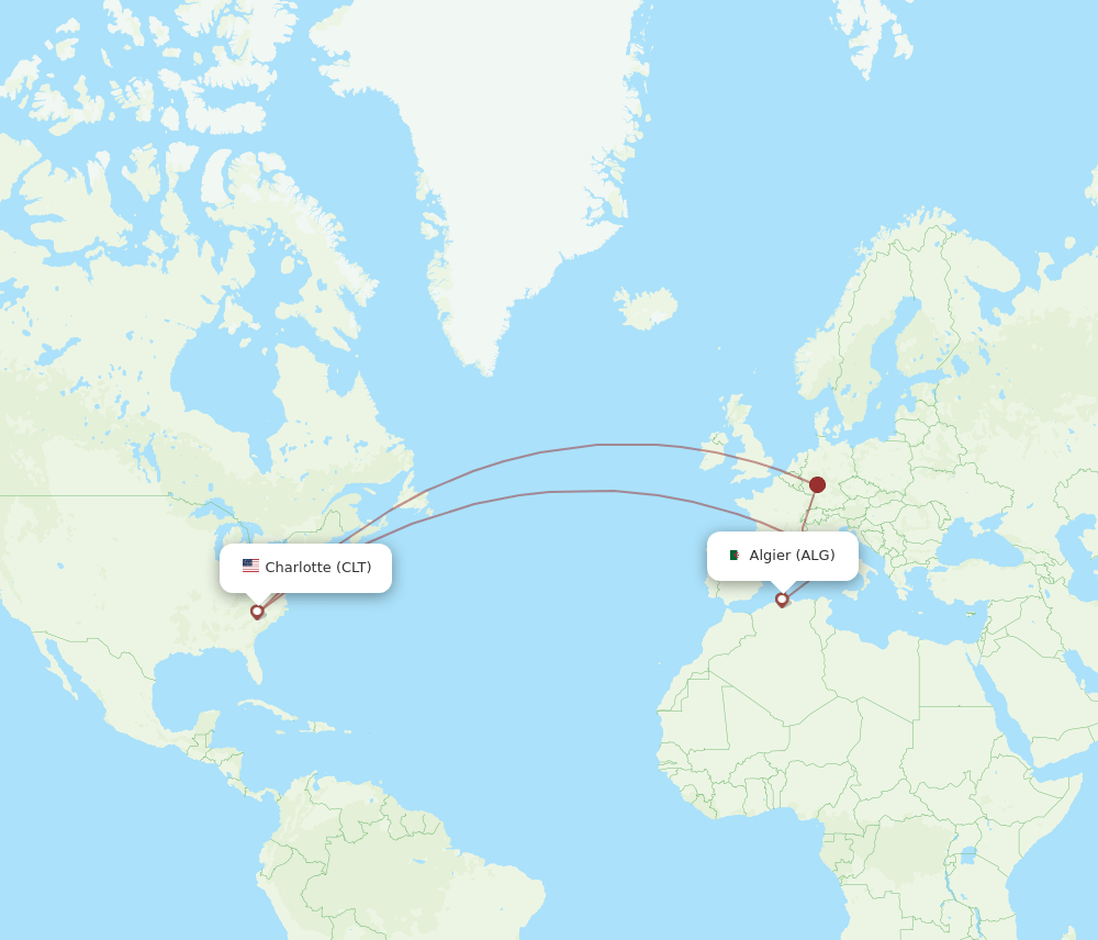 ALG to CLT flights and routes map