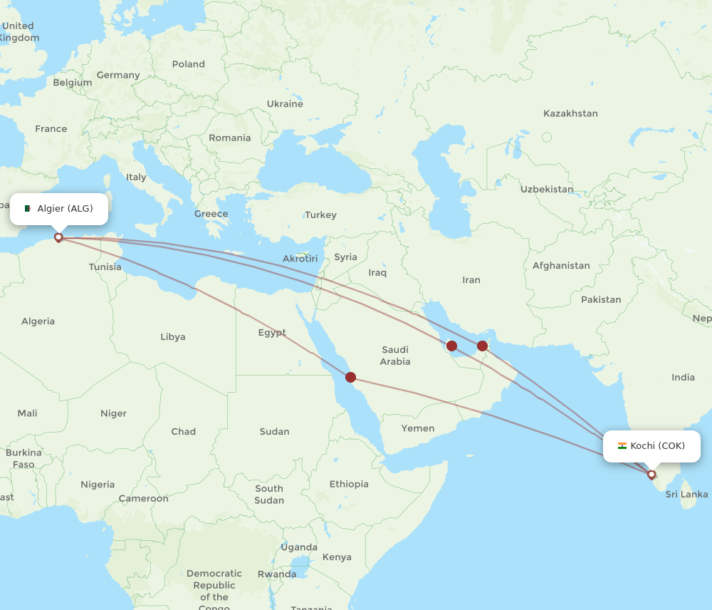 ALG-COK flight routes