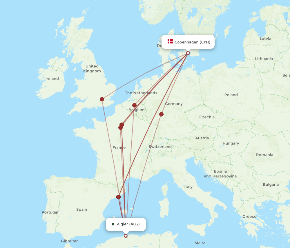 ALG-CPH flight routes