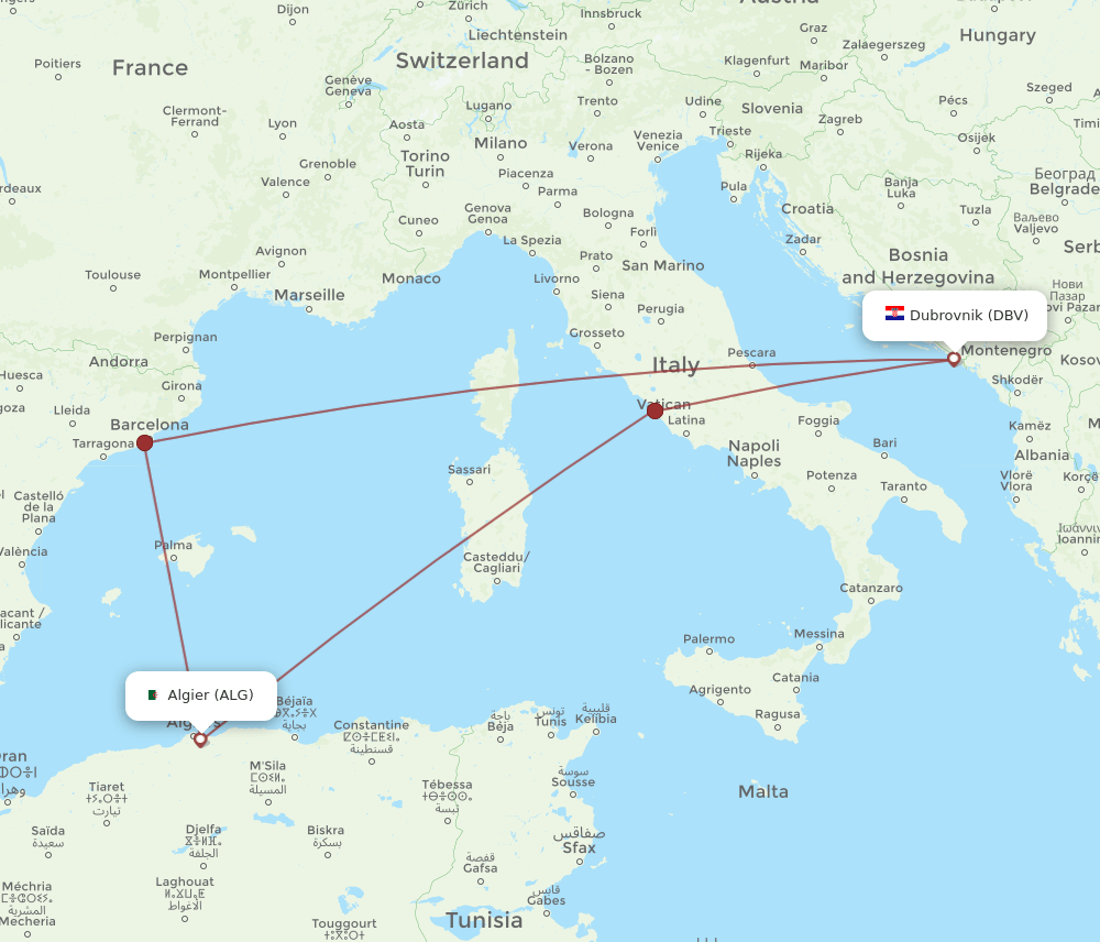 ALG-DBV flight routes