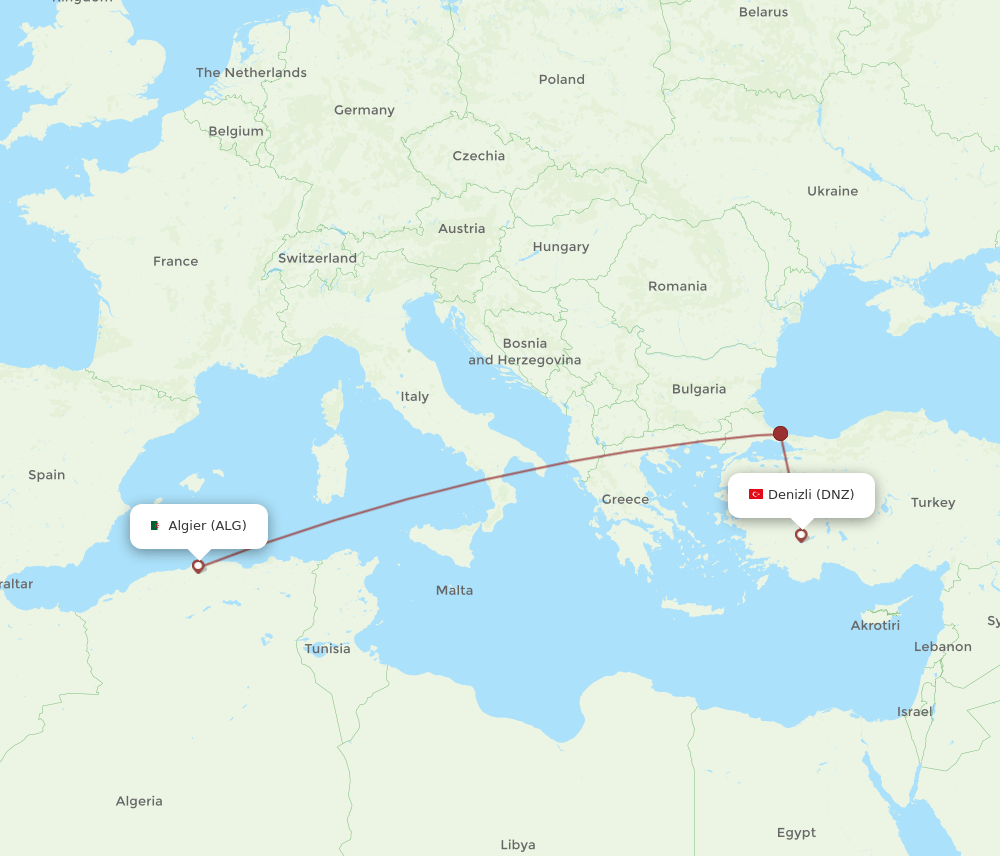 ALG to DNZ flights and routes map