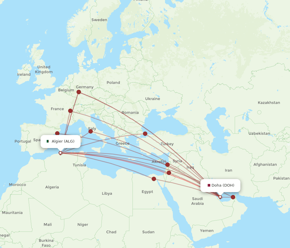 ALG-DOH flight routes