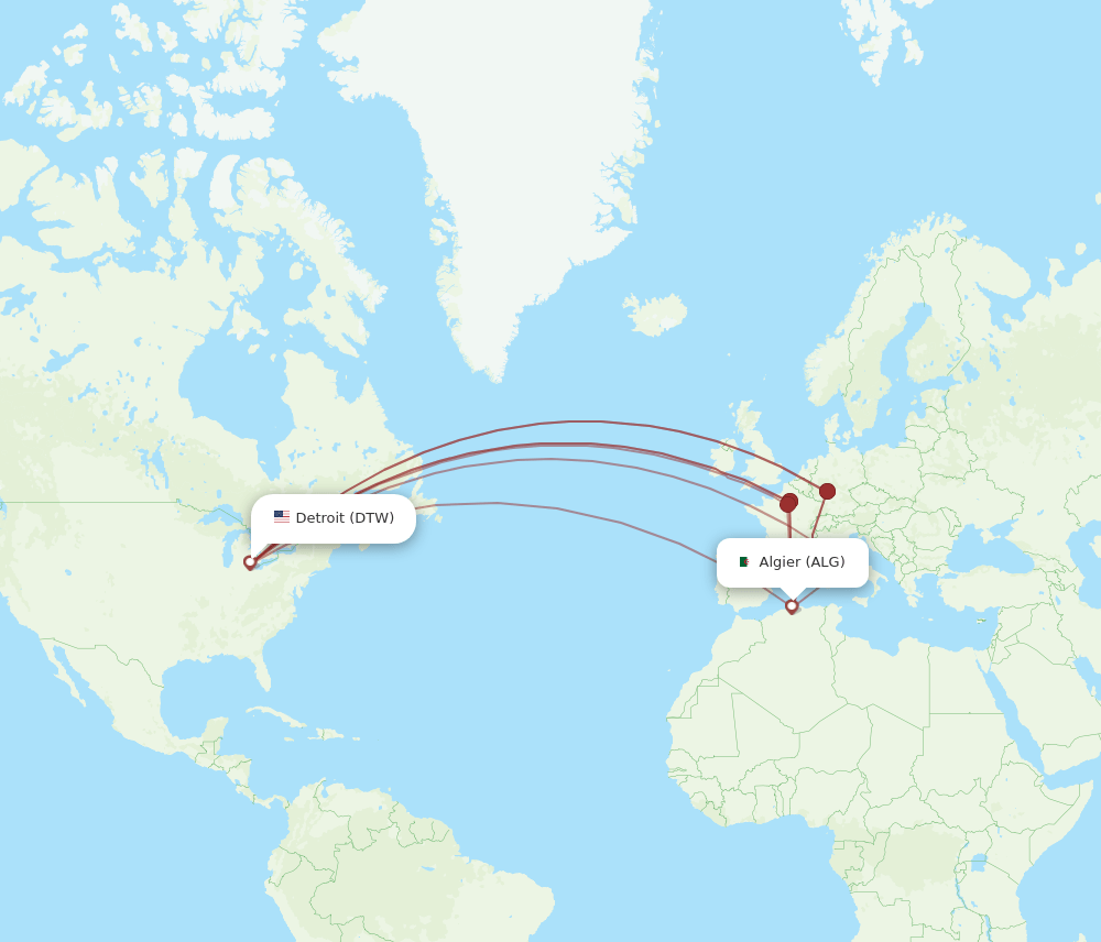 ALG-DTW flight routes