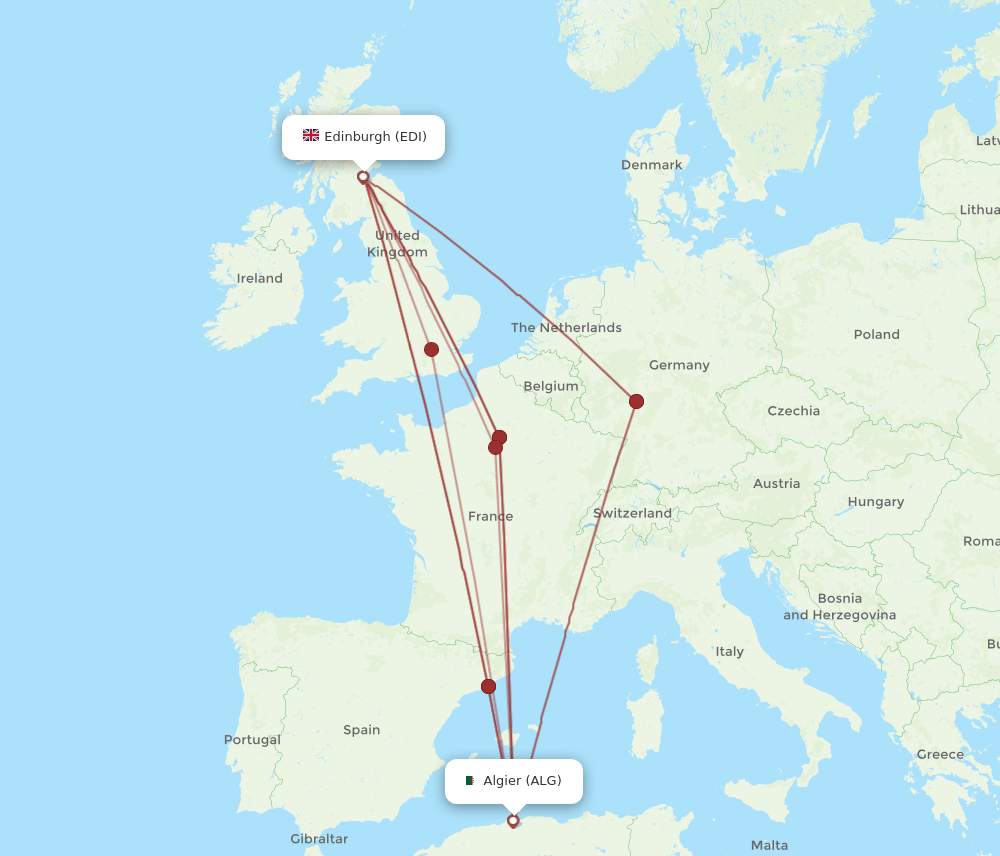 ALG to EDI flights and routes map