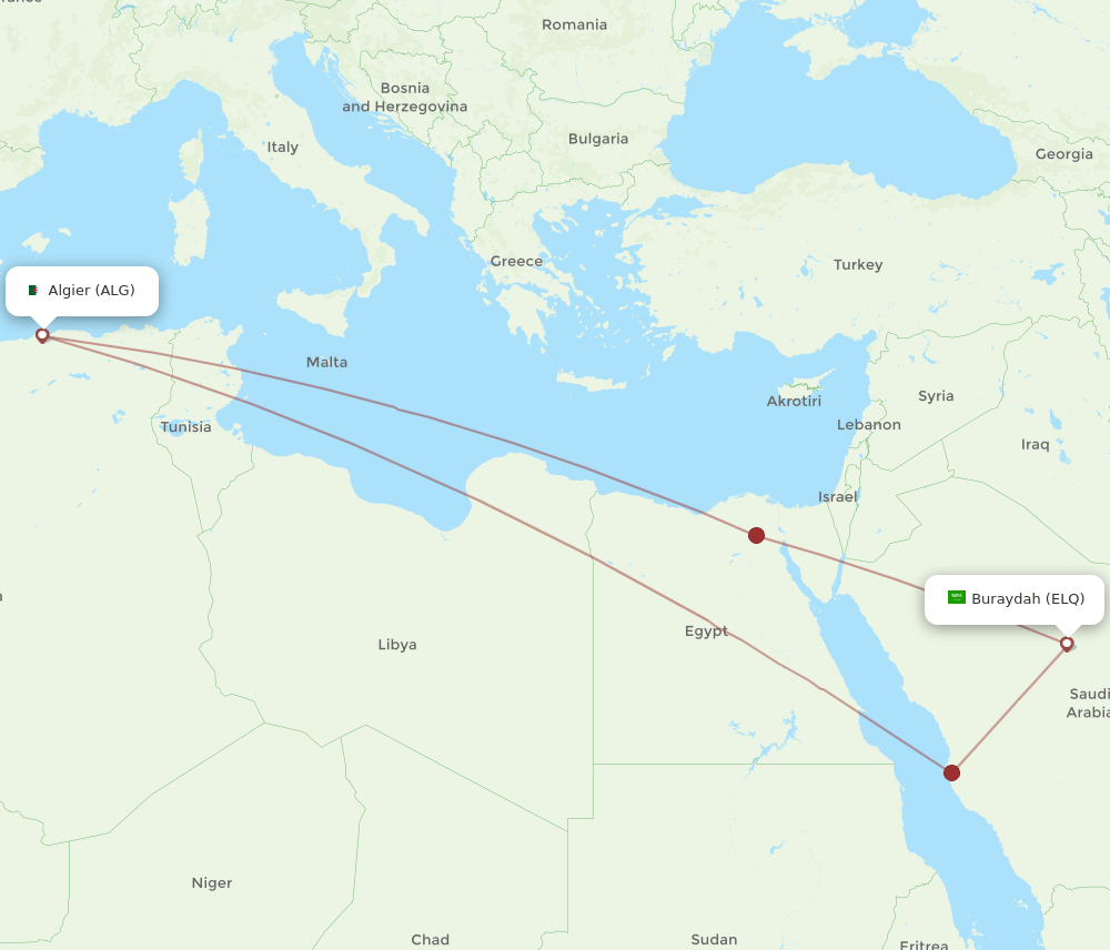 ALG to ELQ flights and routes map