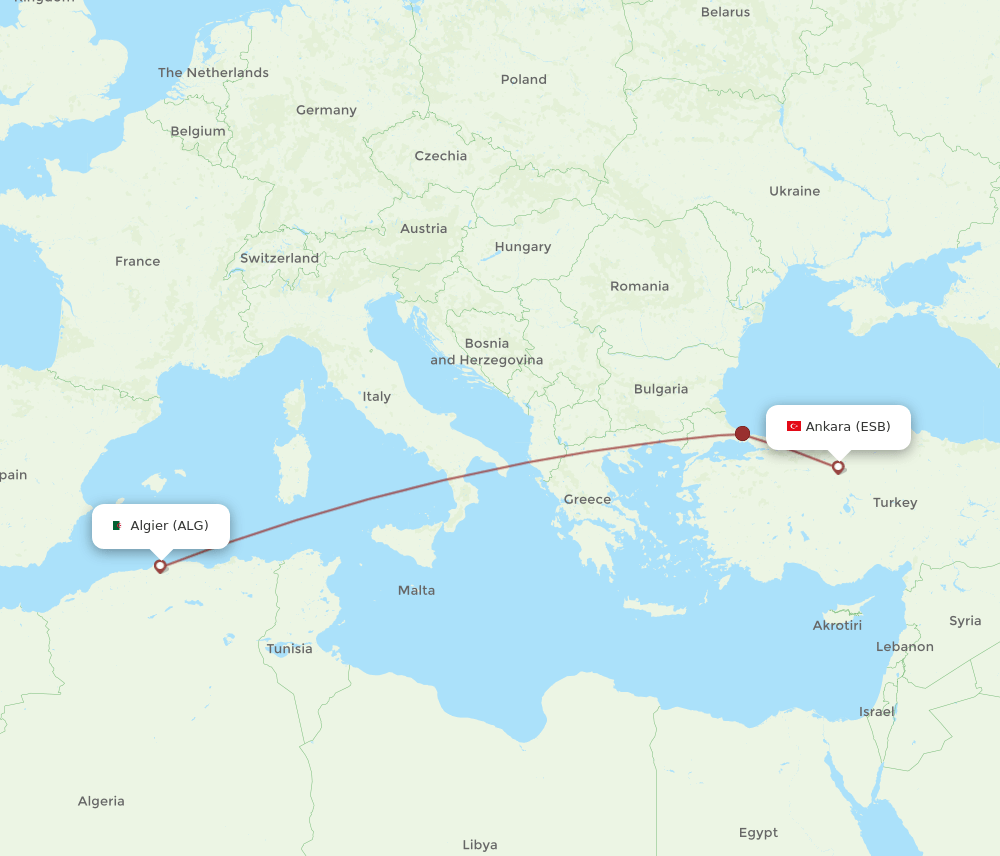 ALG to ESB flights and routes map