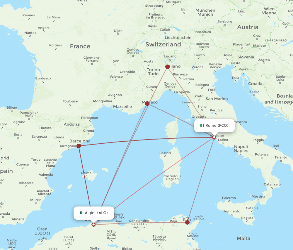 ALG-FCO flight routes