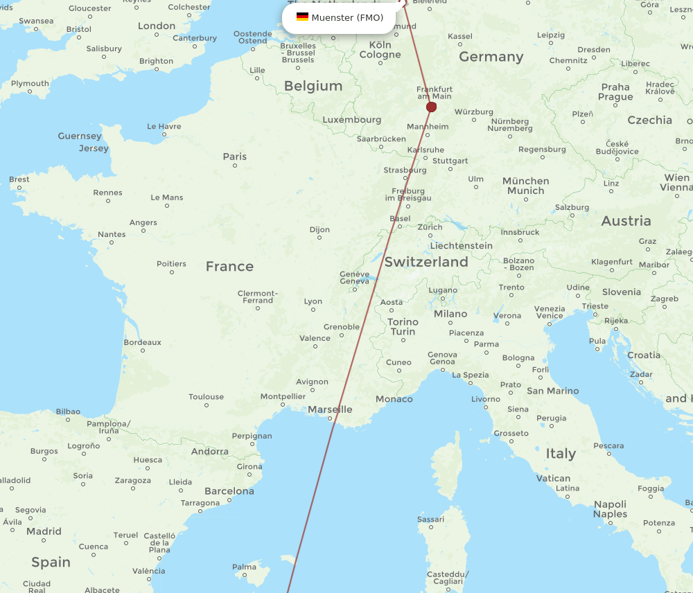 Algiers - Muenster route map and flight paths
