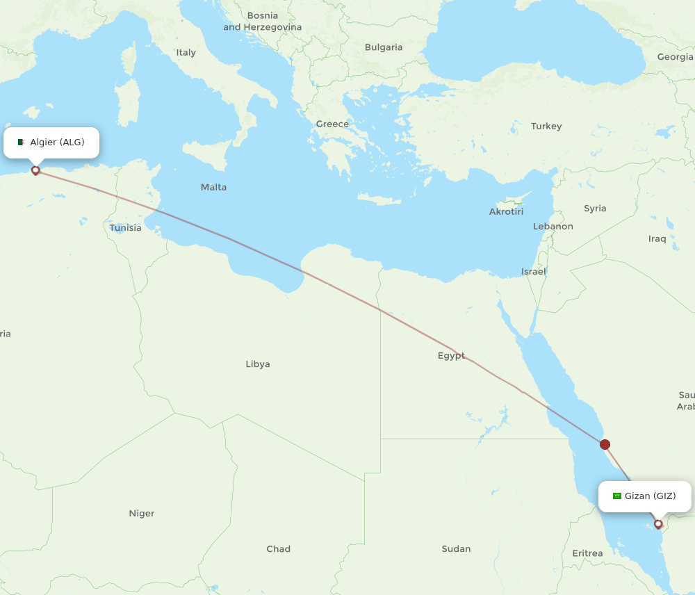 ALG to GIZ flights and routes map