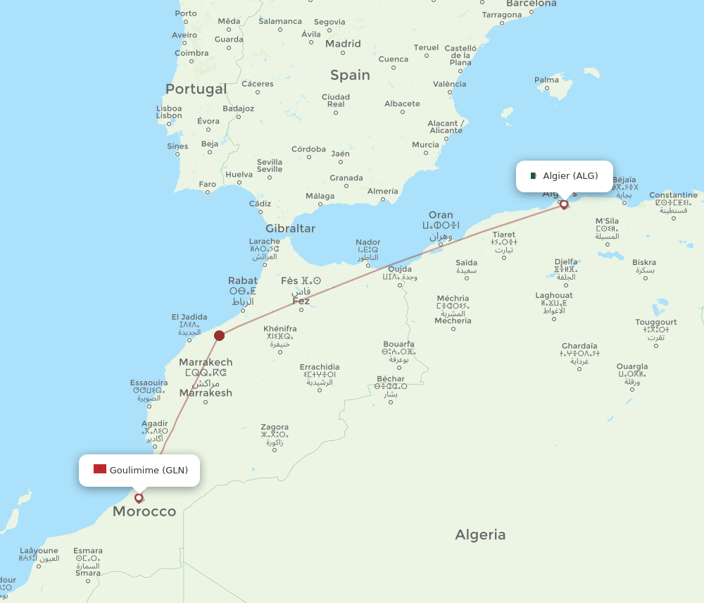 ALG to GLN flights and routes map