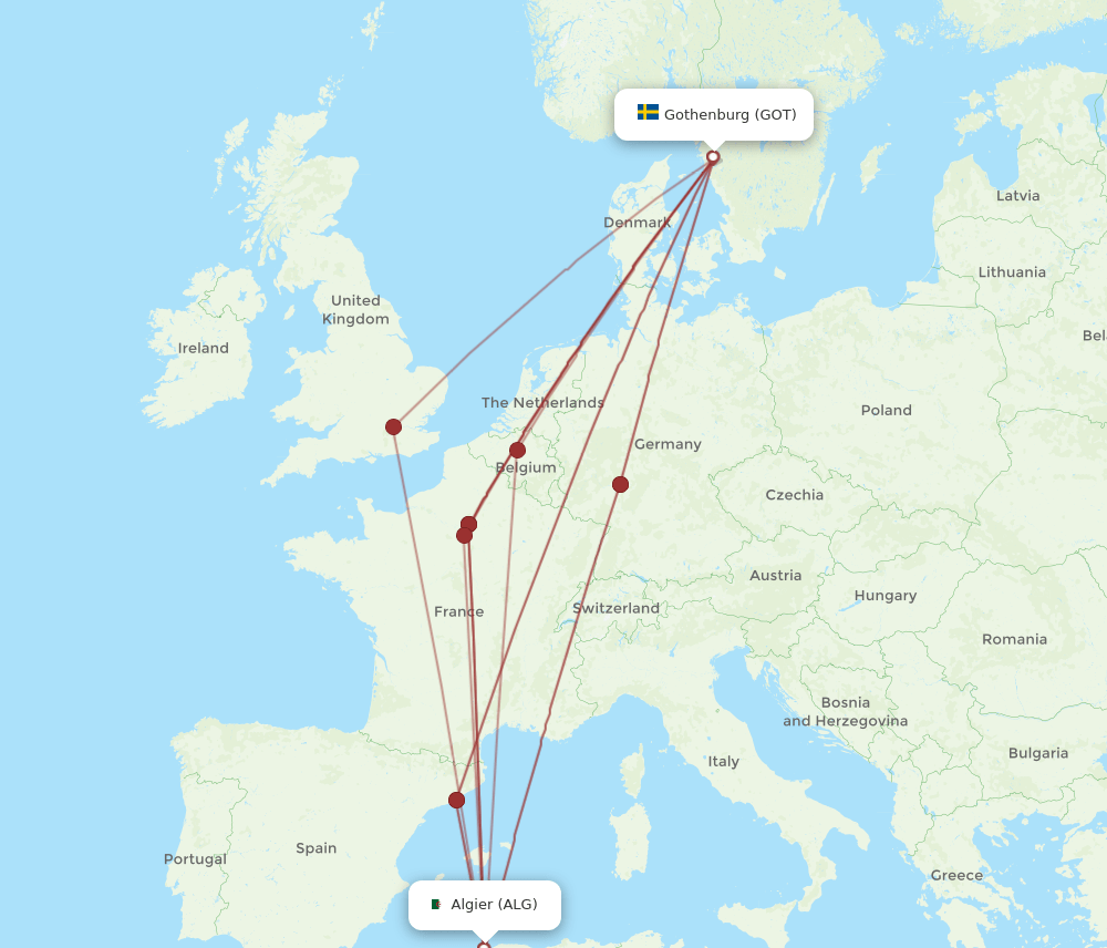 ALG to GOT flights and routes map
