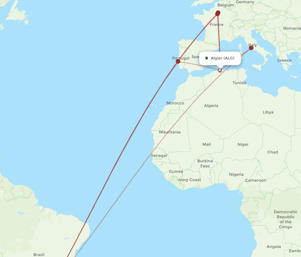 ALG to GRU flights and routes map
