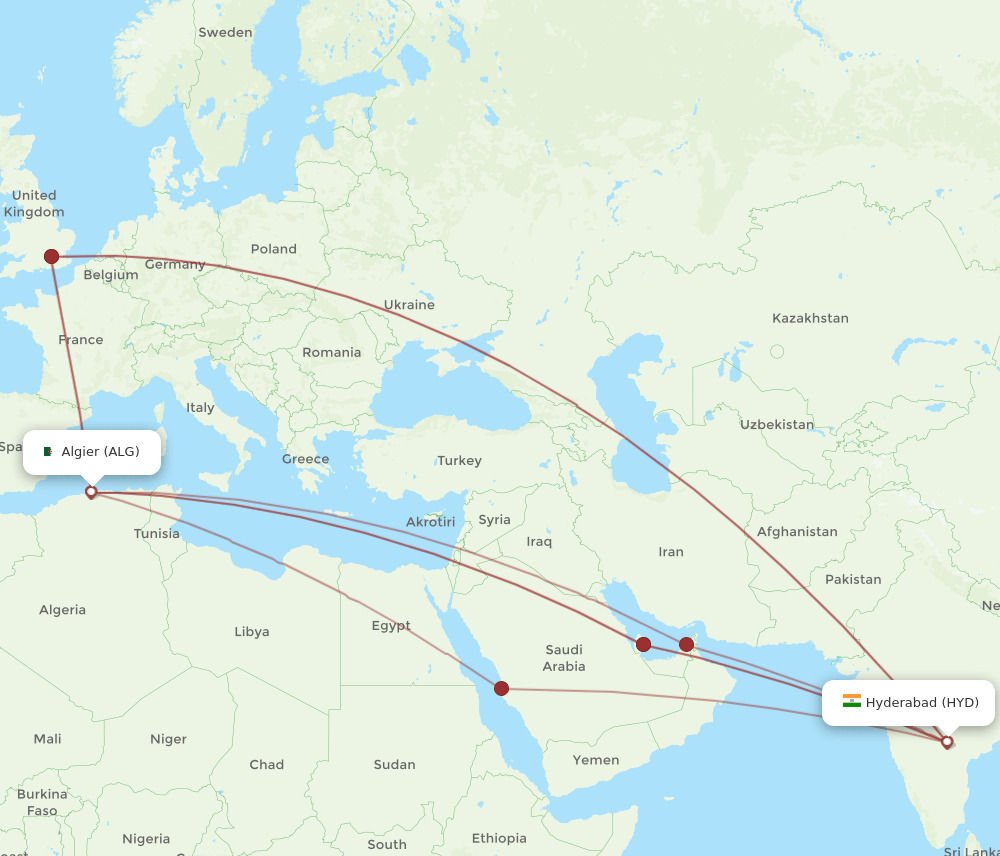 ALG-HYD flight routes