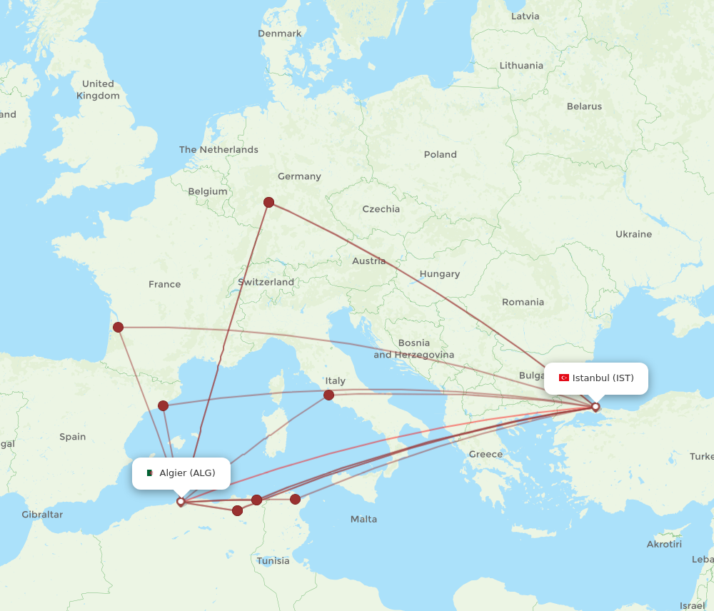 ALG to IST flights and routes map