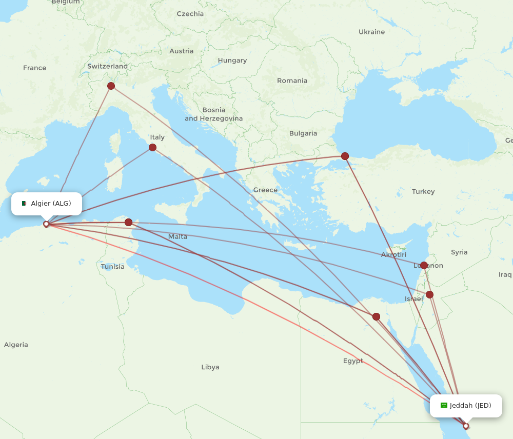 ALG to JED flights and routes map