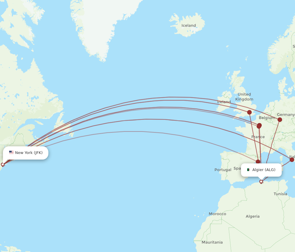 ALG to JFK flights and routes map