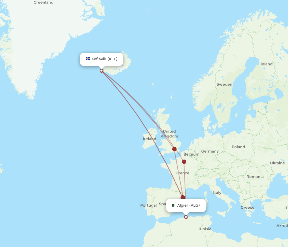 ALG-KEF flight routes
