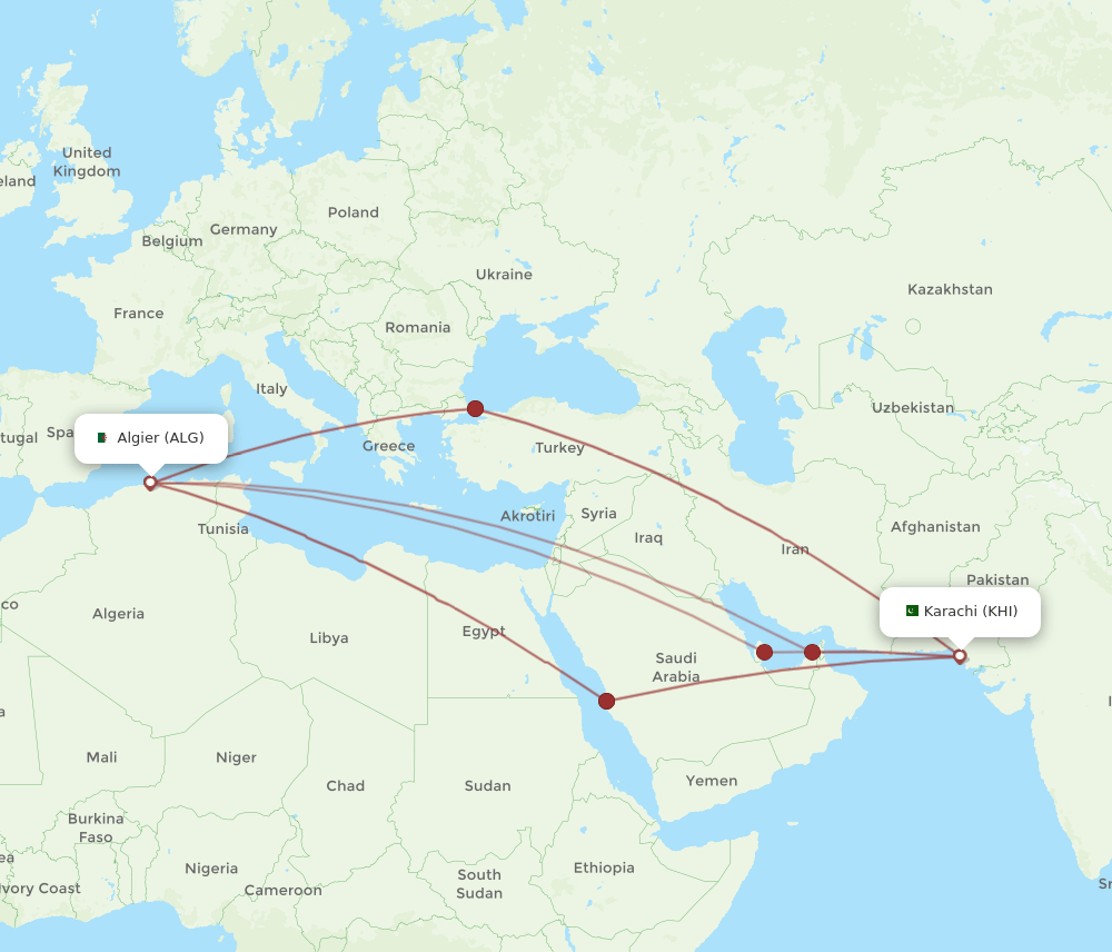 ALG-KHI flight routes