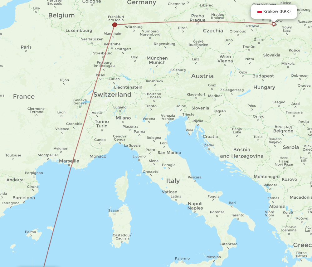 ALG to KRK flights and routes map