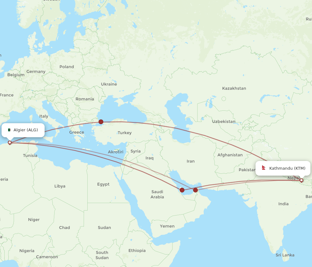 ALG-KTM flight routes