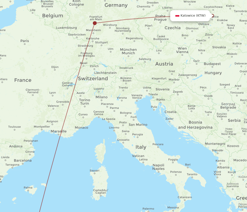 ALG-KTW flight routes
