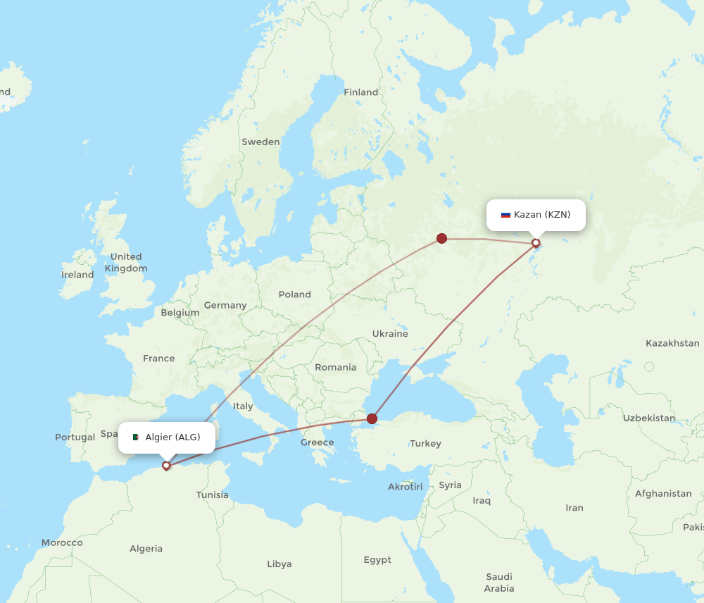 ALG-KZN flight routes