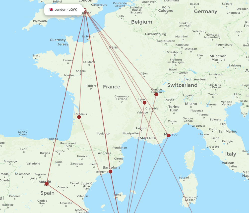 ALG-LGW flight routes