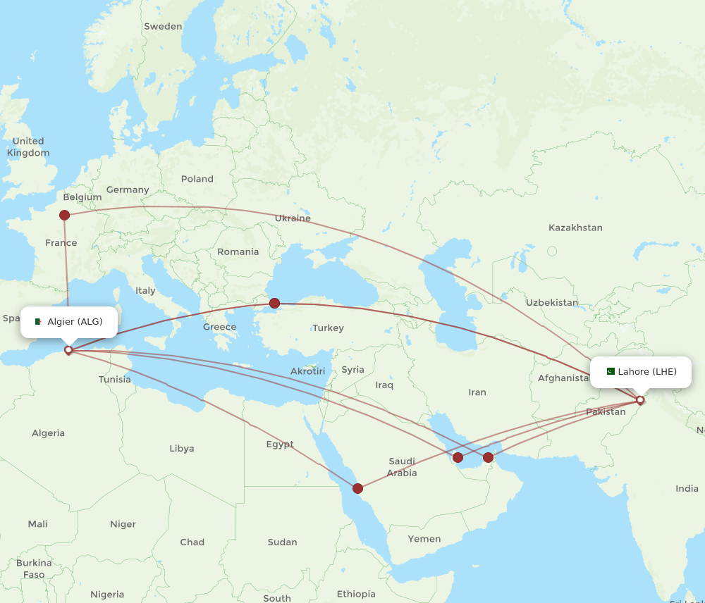 ALG-LHE flight routes
