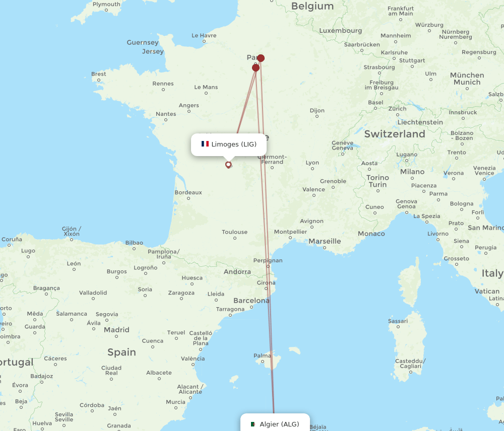 ALG-LIG flight routes