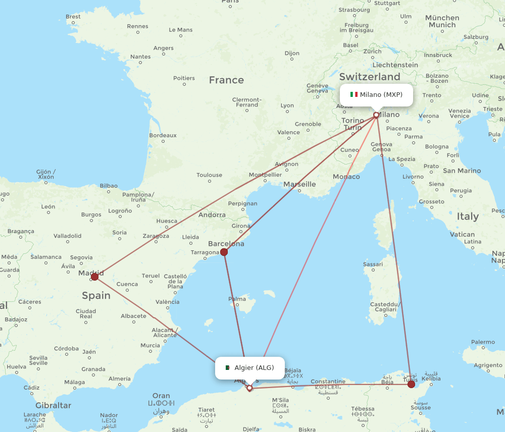 ALG-MXP flight routes