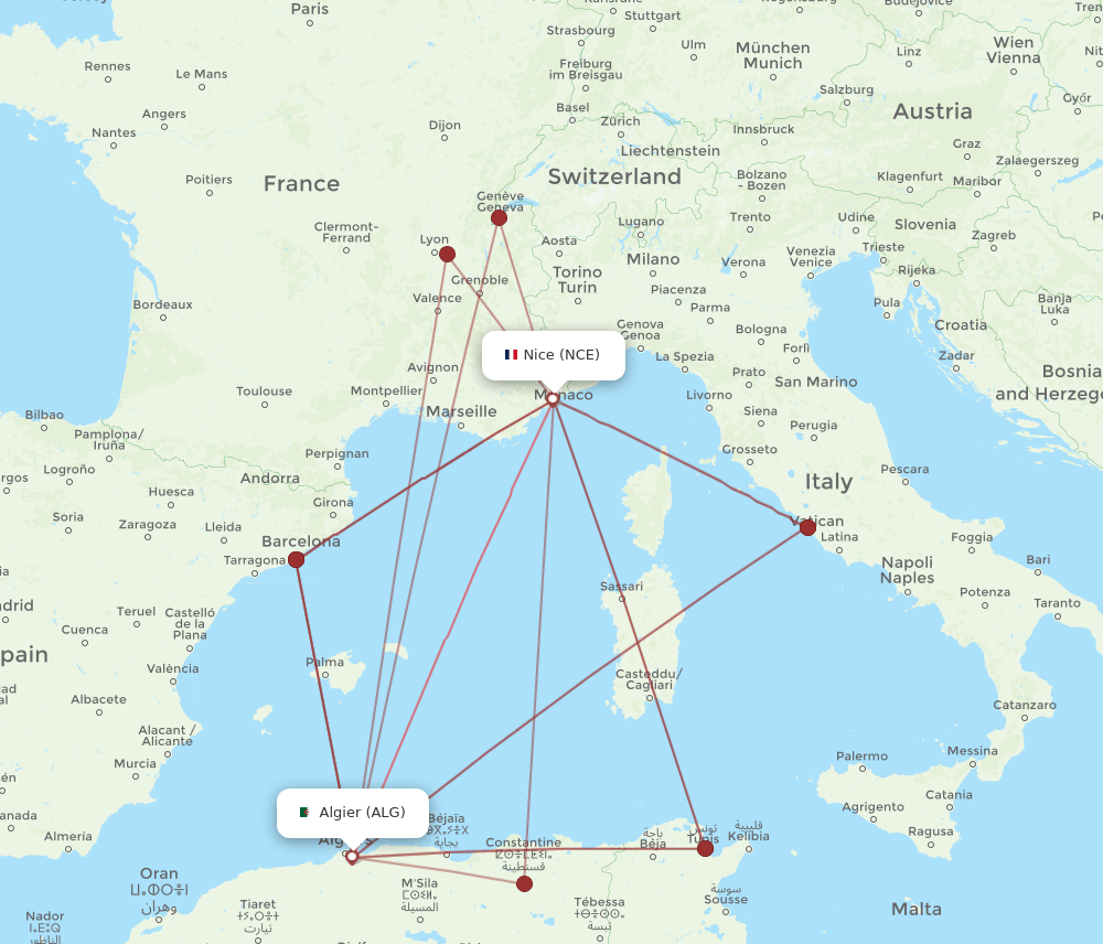 ALG-NCE flight routes