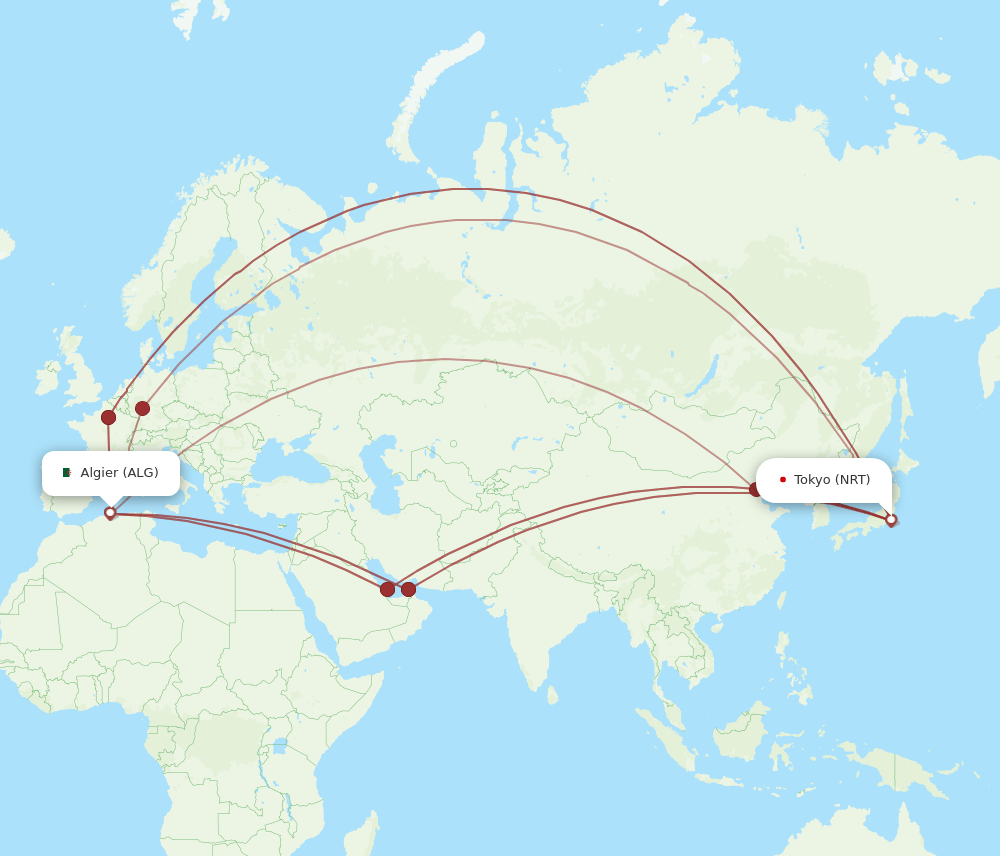 ALG-NRT flight routes