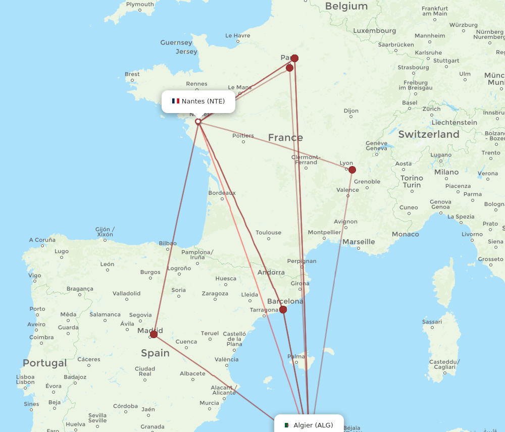 ALG-NTE flight routes