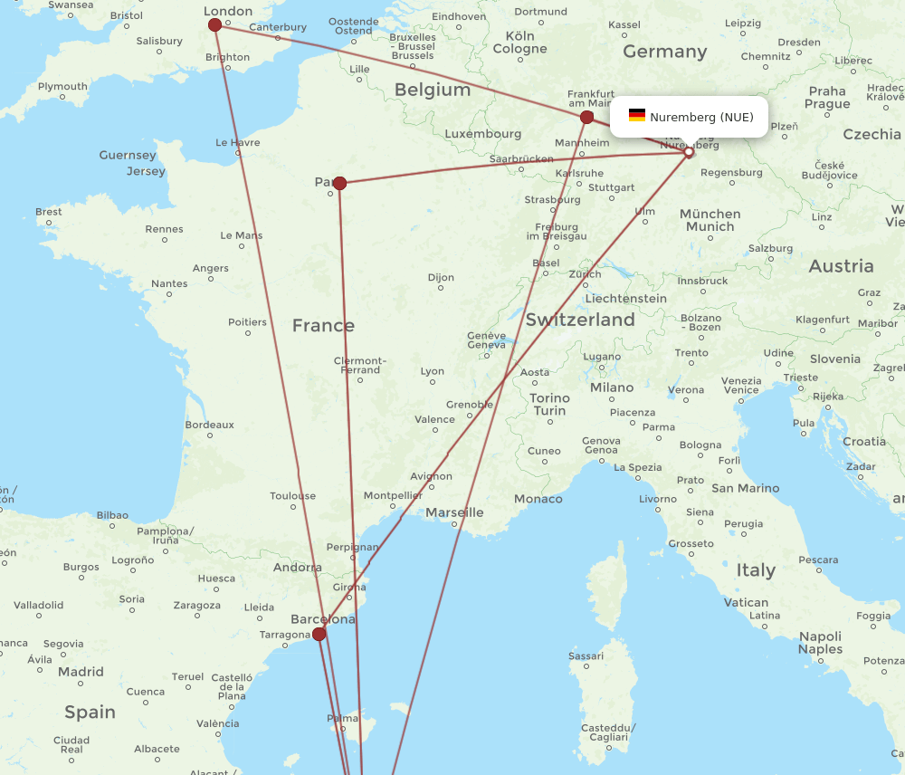 ALG to NUE flights and routes map