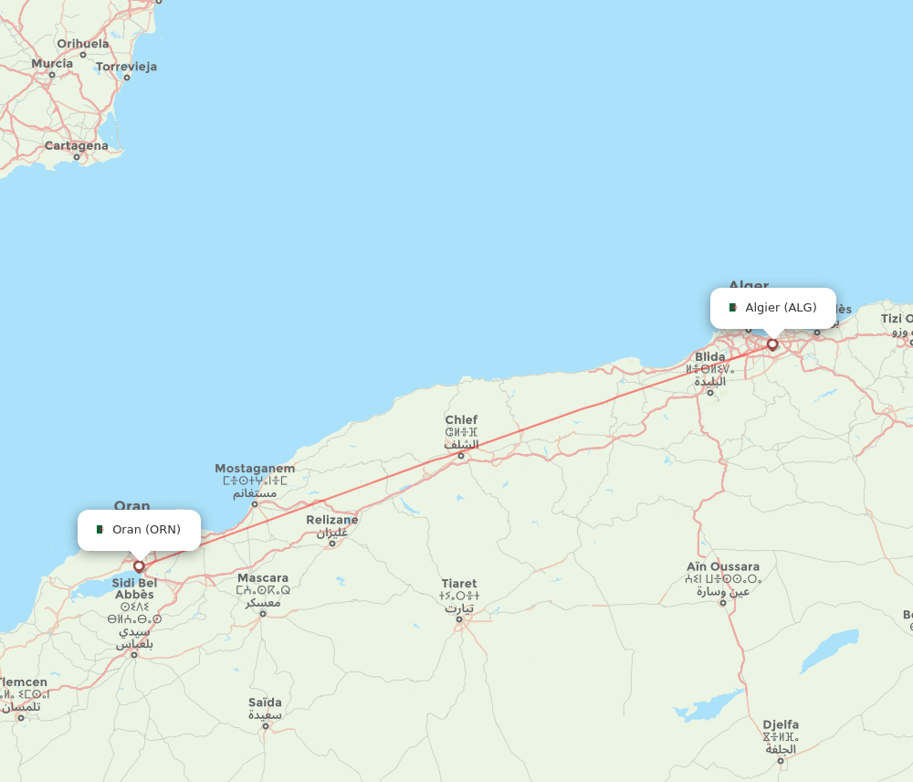 Algiers - Oran route map and flight paths