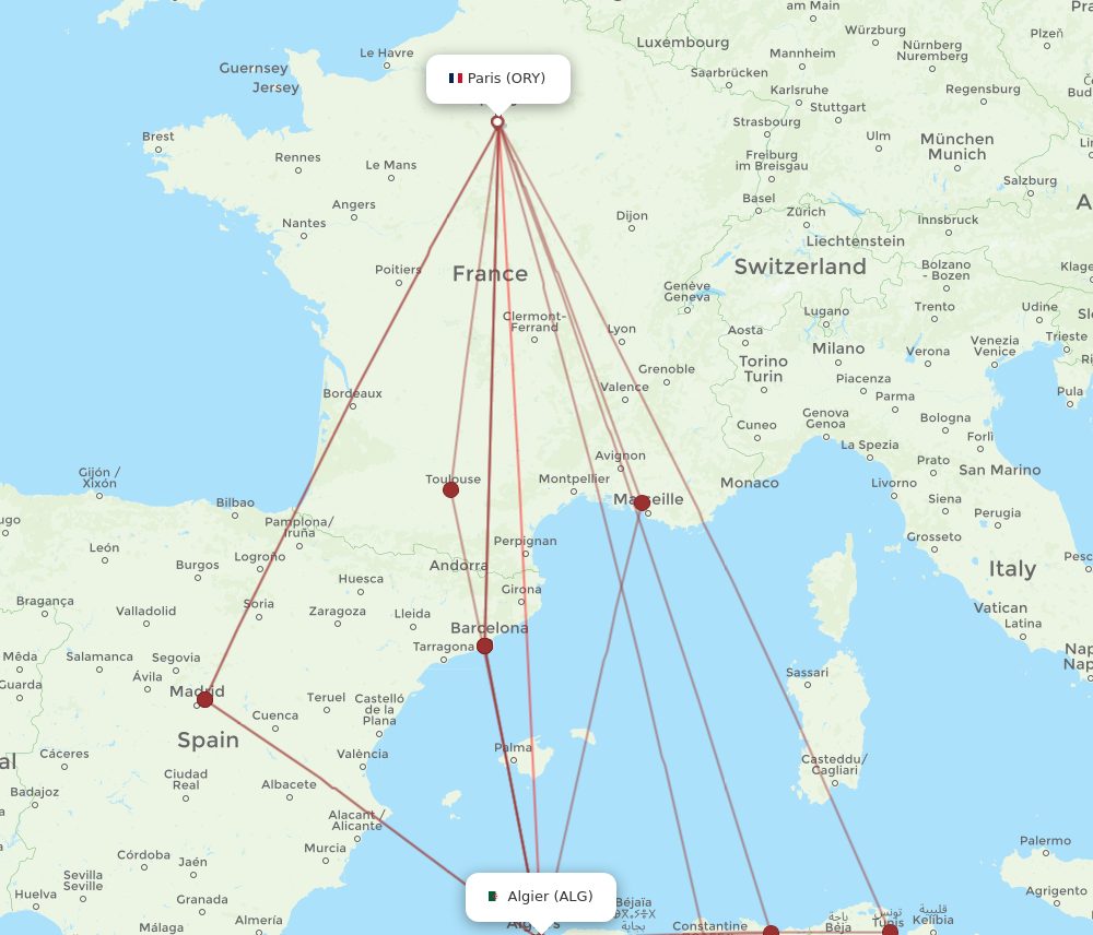 ALG to ORY flights and routes map