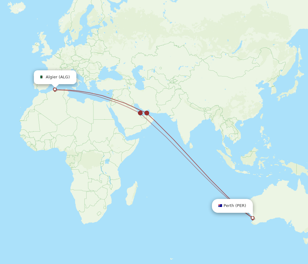 ALG to PER flights and routes map