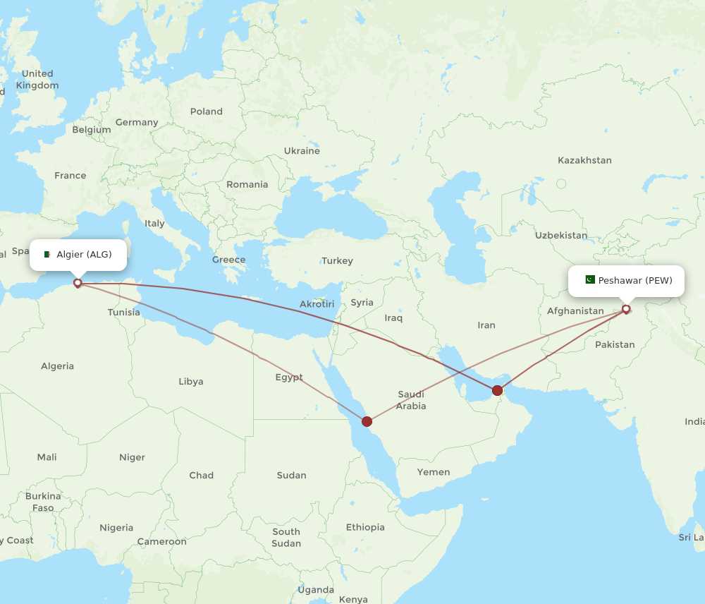 ALG-PEW flight routes