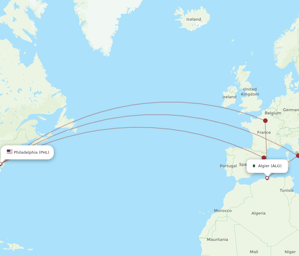 ALG-PHL flight routes